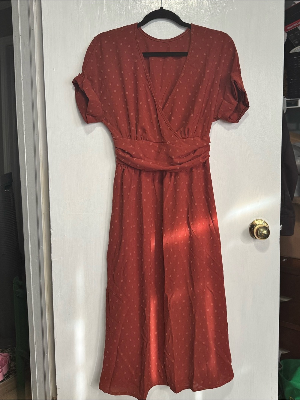 Rust V-Neck Midi Dress